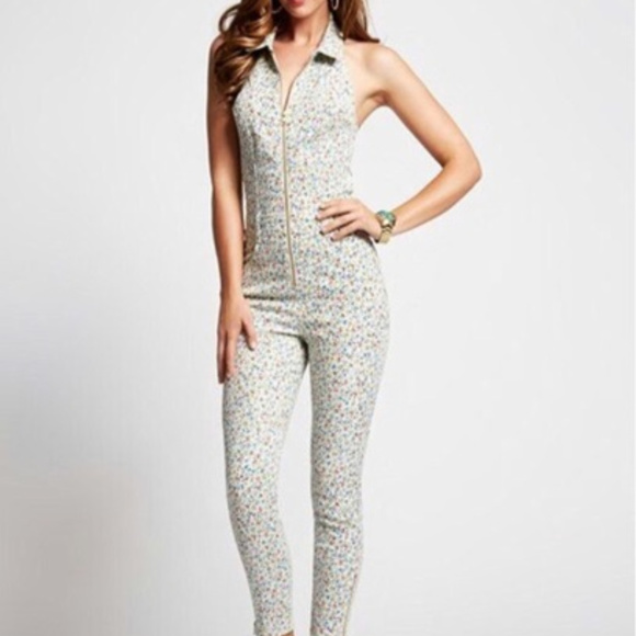 Guess Pants - 💋 Guess floral halter denim jumpsuit 8 RARE new with tags 💋